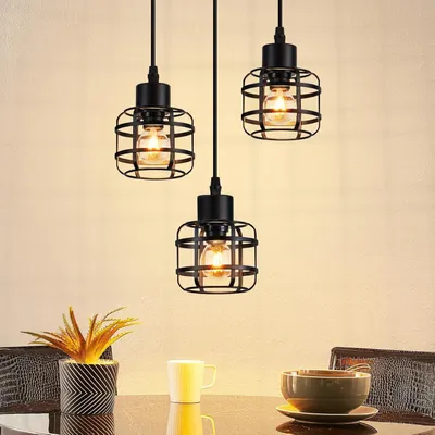 Zdjęcie produktu dla ZMH lampa wisząca na stół do jadalni metalowa lampa wisząca z 3 płomieniami lampa wisząca E14 czarna lampa wisząca z regulacją wysokości do kuchni (bez żarówki)