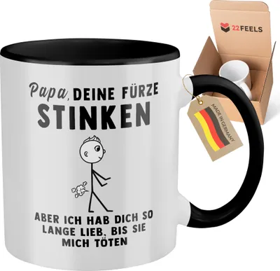 Produktbild von 22Feels Papa Geschenk Vatertag Vater Tasse Deine Fürze Stinken Geburtstag Kaffeetasse Männer Weihnachten Haferl (Weiss-Schwarz)