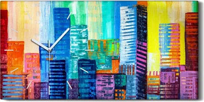 Produktbild von Wandbild Leinwand Bilder Wanduhr Geräuschlos Kunstdruck 60x30 Stadt bunte - weiße Hände