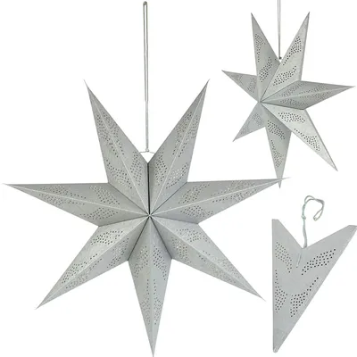 Image de Étoile en papier décorative à suspendre, 45 cm, à 7 branches, argentée avec des paillettes, décoration de Noël