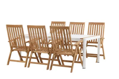 Produktbild von Togo Gartenset Tisch 200x100cm, 6 Stühle Kenya, weiß,natur.