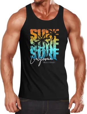 Produktbild von Herren Tank-Top Sommer Surf California Palmen Muskelshirt Muscle Shirt Neverless® schwarz-türkis XXL