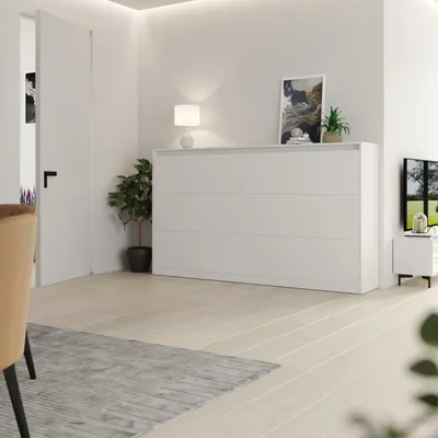 Produktbild von Schrankbett Classico 100x200 cm Horizontal Weiß Klappbett mit GASDRUCKFEDERN