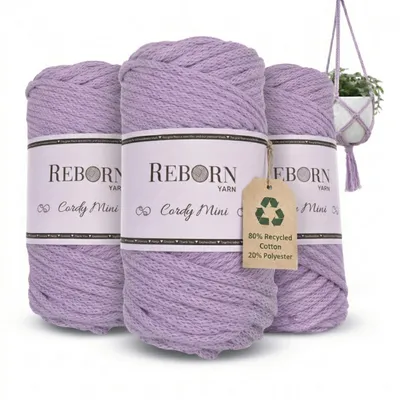 Produktbild von Makramee Garn 3mm Cordy Mini, 3x 250g Baumwollkordel, weich & reißfest 141 Soft Lilac