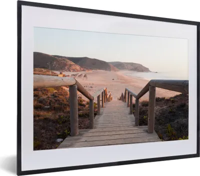 Produktbild von MuchoWow® MuchoWow® Gerahmtes Poster Treppe - Küste - Sand 40x30 cm - Poster mit zchwarzem Bilderrahmen - Bilderrahmen - Poster im Rahmen
