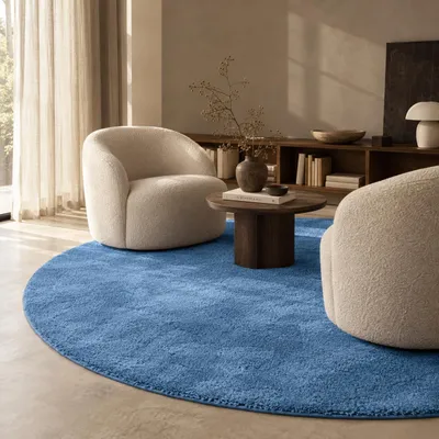 Produktbild von Hochflor Shaggy Teppich Palace Blau Rund, Größe:160 cm Rund
