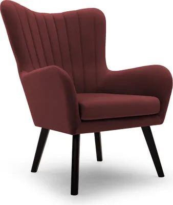 Produktbild von DomoHome Ted Sessel Aus Velluto-Stoff – Eleganter Hellrosa Samtsessel Mit Hoher Rückenlehne Breiter Sitzfläche Und Stabilen Schwarzen Holzbeinen Mit Vertikalen Nähten 76x78x100cm MAROON