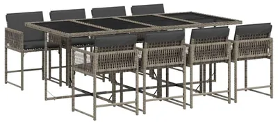 Obrázek produktu pro vidaXL 9dílný zahradní jídelní set s polštáři Grey Poly Rattan