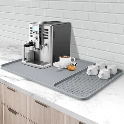 Image de Sous-plat en silicone pour machine à café - 1 tapis de séchage antidérapant résistant à la chaleur, dimensions : 61 x 41 cm