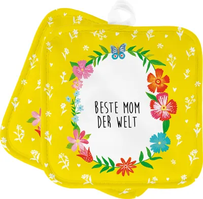 Produktbild von Mr. & Mrs. Panda Topfuntersetzer Mom - Geschenk, Topflappen Set, Ofenlappen, Beste Mama, Kochlappen, Sohn, Muttertag, topfhalter, Supermama