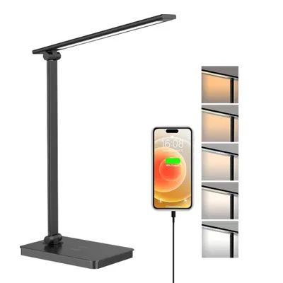 Obrázok produktu pre Fine Life Pro LED stolná lampa Stmievateľná stolná lampa s integrovanou LED diódou, 5 farebných režimov a úrovní jasu, stolná lampa chrániaca oči pred oslnením, čierna farba