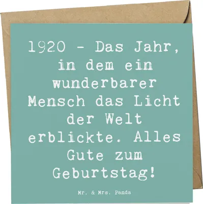 Produktbild von Mr. & Mrs. Panda Glückwunschkarte Spruch 1920 Geburtstag - Meeresbrise - Geschenk, handgefertigtes, Geburtstagsgeschenk, liebevolles, Grußkarte, faltkarte, anlasskarte