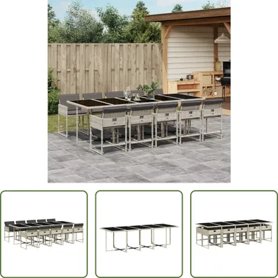 Produktbild von The Living Store 11-tlg. Garten-Essgruppe mit Kissen Hellgrau Poly Rattan