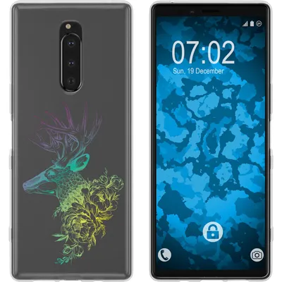 Produktbild von PhoneNatic Case kompatibel mit Sony Xperia 1 Silikon-Hülle Floral Hirsch M7-4