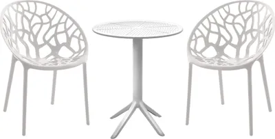 Produktbild von Outdoor Sitzgruppe NODAN - Kunststoff Weiß 70x70x80 cm | Gartenmöbelset 2 Personen Balkonmöbel Set Bistrotisch Terrassenmöbelset Balkonset