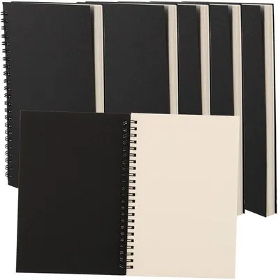 Produktbild von Kunststoff-Schetsbuch A5 100gsm 6er-Pack mit Spiralbindung in Schwarz - leerer Seiten - ideal für Malen und Zeichnen