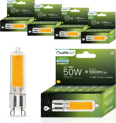 Produktbild von LUMILED LED Lampen G9 5er Set Leuchtmittel 5W = 50W 6500K Kaltweiß 560lm 360° Lichtwinkel 230V kein Flackern COB Lichtquelle kleine LED Lampe