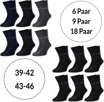 Zdjęcie produktu dla Pierre Cardin®: 6-9 par lub 18 par skarpetek biznesowych. Skarpetki męskie i damskie. Materiał: bawełna. Kolor: czarny. Rozmiar: 18x 43-46