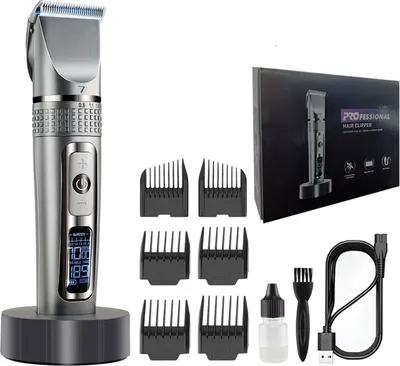 Produktbild von 6 in 1 Haarschneider Professioneller elektrischer Bartschneider mit LCD-Display Drahtloser USB-Akku Wasserdicht