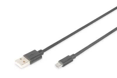 Zdjęcie produktu dla Digitus Kabel połączeniowy USB-A - Micro-B, 1 m, 1 m, USB A, Micro-USB B, USB 2.0, Męska/Męska, Czarny