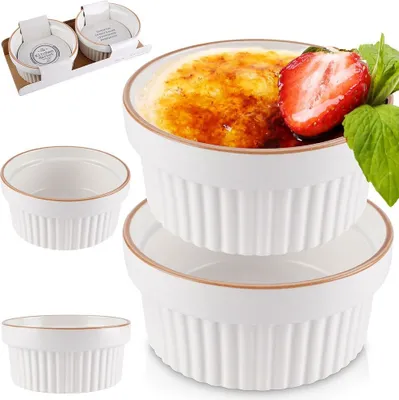 Produktbild von Porzellanschälchen Schüssel Backschale Backförmchen Schale Schälchen hitzebeständig Auflaufförmchen Auflaufform weiß 2er-Set 275 ml