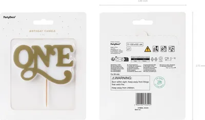 Immagine prodotto di Candela di compleanno con scritta ONE, 6,5 cm, oro/bianco