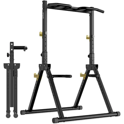 Image de Barre de traction pliable avec supports pour haltères - Charge maximale : 150 kg - Acier noir - Appareil de fitness