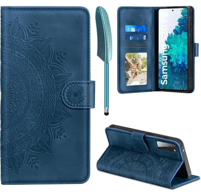 Obrázok produktu pre Kožené puzdro pre Samsung Galaxy S20 FE Flip s peňaženkou, priehradkami na karty, magnetom, stojanom a reliéfnym vzorom, tmavomodrej farby