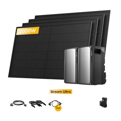 Produktbild von 2000W Balkonkraftwerk mit Speicher 3840Wh, Ecoflow Stream Ultra Speicherx2 und 500W Full Black Bifaziale Solarmodulex4 Komplettset (0% MwSt)