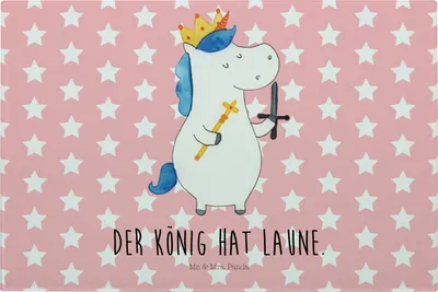 Produktbild von Mr. & Mrs. Panda Hackbrett Einhorn König mit Schwert - Rot Pastell - Geschenk, Mittelalter, Einhörner, Schneidebrett Aus Glas, Schneidbrett, Glasschneidebrett, Unicorn