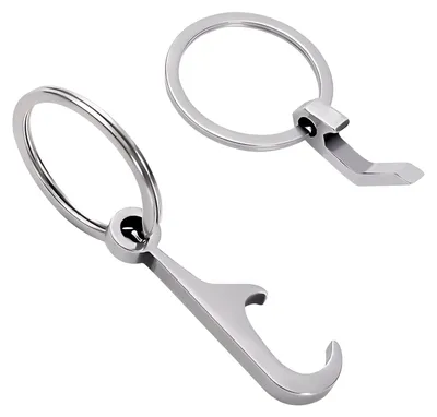 2er-Set Flaschenöffner Schlüsselanhänger aus Edelstahl, silber