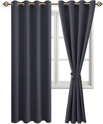 Verdunkelungsvorhänge 2er-Set, 140x175 cm, dunkelgrau, Ösen
