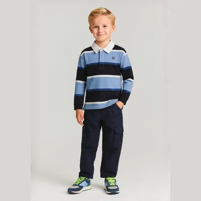Produktbild von Minoti Poloshirts Baumwolle langarm Blau Gr. 98 für Jungen