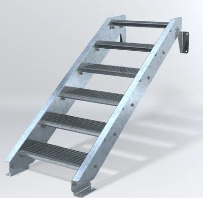 Produktbild von Stahltreppe 6 Stufen bis Höhe 120 cm, Laufbreite : 60 cm kein Geländer ST 3 (31 / 9 mm schmal)