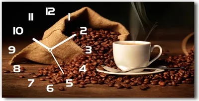 Produktbild von Wanduhr aus Glas – 60x30 cm - Glasbild - Glasuhr - Gehärtetes Glas - weisse-zeiger - Kaffee in einer Tasse