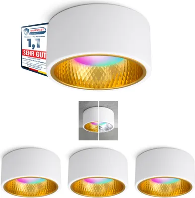 Produktbild von SSC-LUXon OLINO Aufbaustrahler 4er Set weiß gold kompatibel mit Alexa, Siri & Google - Spot flach mit Smart LED RGB+W GX53