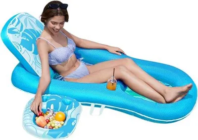 Image de Matelas gonflable avec dossier – Matelas de piscine pour adultes – Matelas gonflable flottant – Transat de piscine avec porte-gobelet – Transat de piscine pour adultes – Matelas gonflable de piscine avec dossier