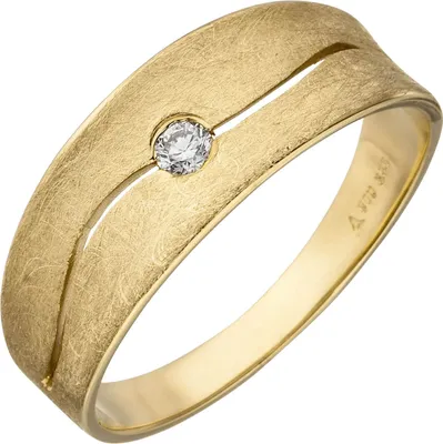 Produktbild von Ring aus 585 Gold Gelbgold eismatt flach mit Diamant Brillant 0,06Ct. Fingerring Innenumfang 54mm Ø17.2mm