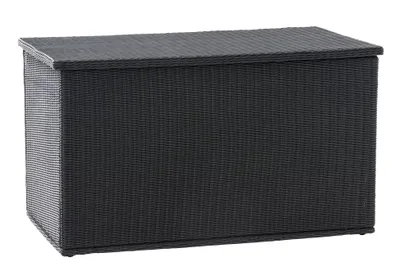 Productafbeelding van And OutdoorMatch Rattan Opbergbox Raymundo - 129 x 57 x 59 cm - Zwart - Opbergbox voor tuinmeubels - Waterdicht - Met deksel - Geschikt voor binnen en buiten - Tuinopbergbox