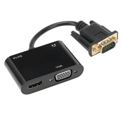 Obrázok produktu pre Adaptér VGA na HDMI 3 v 1, napájací konvertor pre televízory, projektory, notebooky a iné obrazovky s audio pripojením, čierny