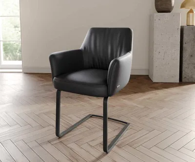 Produktbild von DELIFE Freischwinger Xana-Flex mit Armlehnen Echt-Leder Schwarz Freischwinger flach Schwarz Taschenfederkern