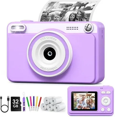 Productafbeelding van Kindercamera 2,4 inch Scherm - 1080p Digitale Camera - 32 GB Kaart - Instant Camera - Cadeau voor 3-14 Jaar - Direct Afdrukken