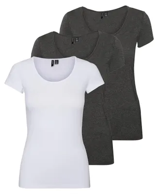 Produktbild von VERO MODA Damen VMMAXI My Soft SS U-Neck GA 3PACK 10247489, Dark Grey Melange/Da