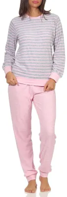 Produktbild von Damen Frottee Pyjama langarm mit Bündchen in edler Streifenoptik - 291 201 13 780 ; grau-melange , 40