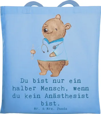 Produktbild von Mr. & Mrs. Panda Beutel Anästhesist Herz - Sky Blue - Geschenk, Uni Tasche, totebag, Studium, Anästhesie, Laptoptasche, Spruch, Krankenhaus, Tote Bag, Shopping