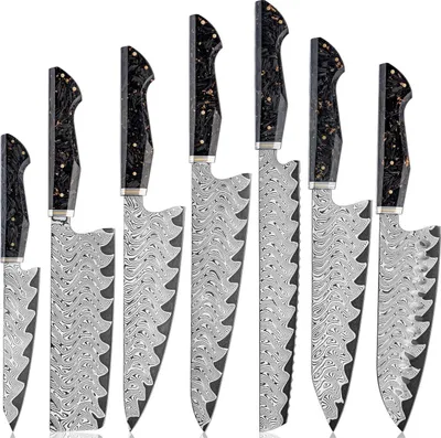 Produktbild von Set Damast Küchenmesser Kurohane – 7-teiliges Set in Schwarz KP38065