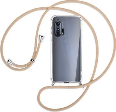 Produktbild von Handykette Backcover-Schutzhülle mit Band (Metall silberfarben) für Motorola Edge Plus - beige