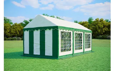 Produktbild von Partyzelt 3x6 m STANDARD – PVC-Plane 500 g/m², flammhemmend, verzinkte Stahlrohre Ø38 mm, bis 36 Personen - Grün-Weiß