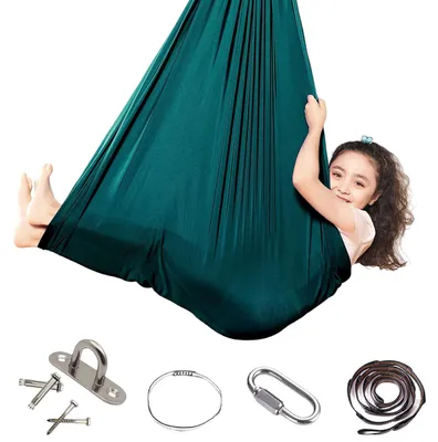 Obrázek produktu pro Dětská houpací závěsná lehátka, vnitřní houpačka elastické mazlení hammock senzorické houpačky ideální pro Asperger a senzorickou integraci a autistickou terapii (světle modrá, 150 X 280CM)