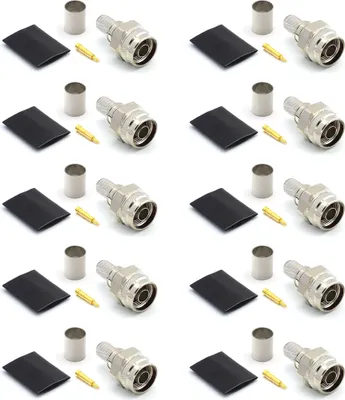 Produktbild von N Stecker (Sechskantkopf) IP67 Wasserdichter Crimpverbinder für LMR400 Belden 9913 RG8, vernickelt, mit vergoldetem Pin (10er-Pack)